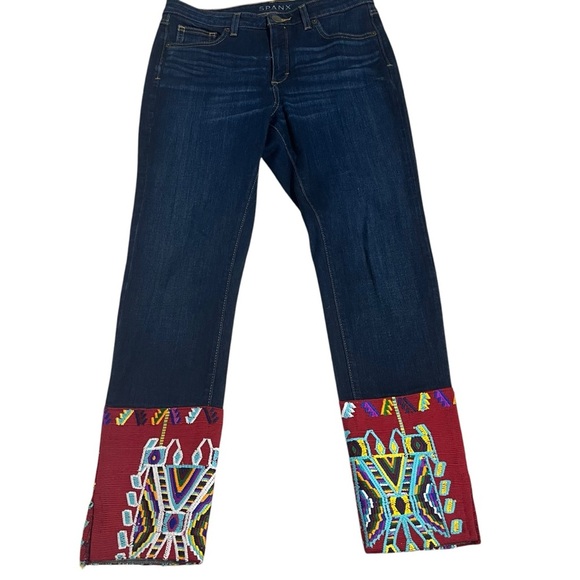 Spanx Embroidered Cuff Aztec Native Design The Slim X Skinny Jeans Women’s Sz 30 - Picture 1 of 16